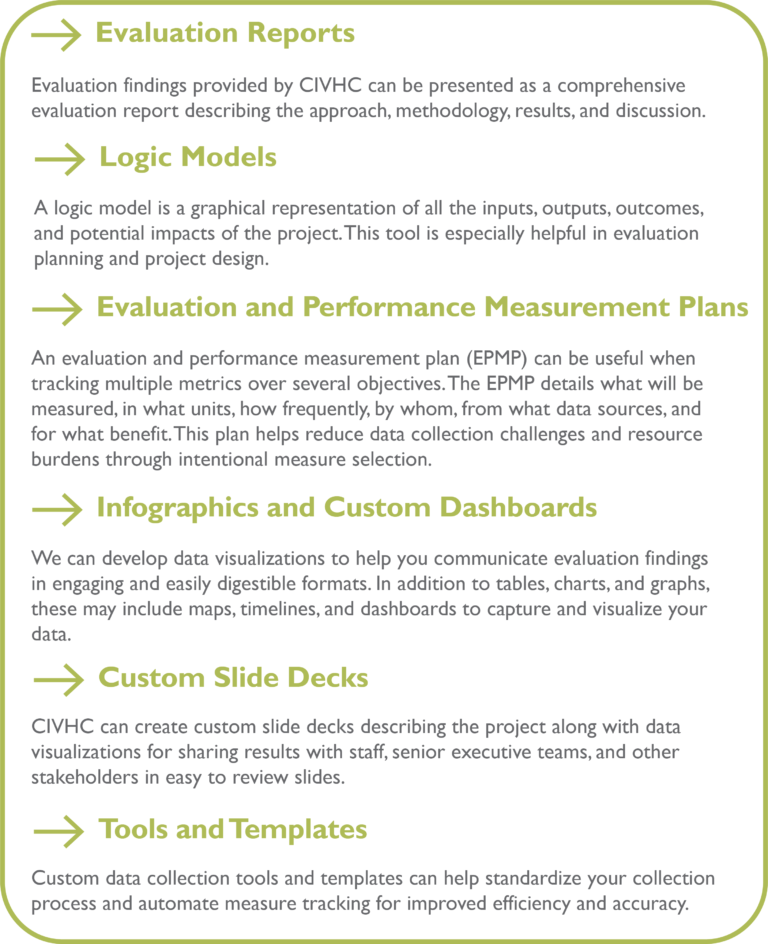Potential Outputs Related to Evaluation Services